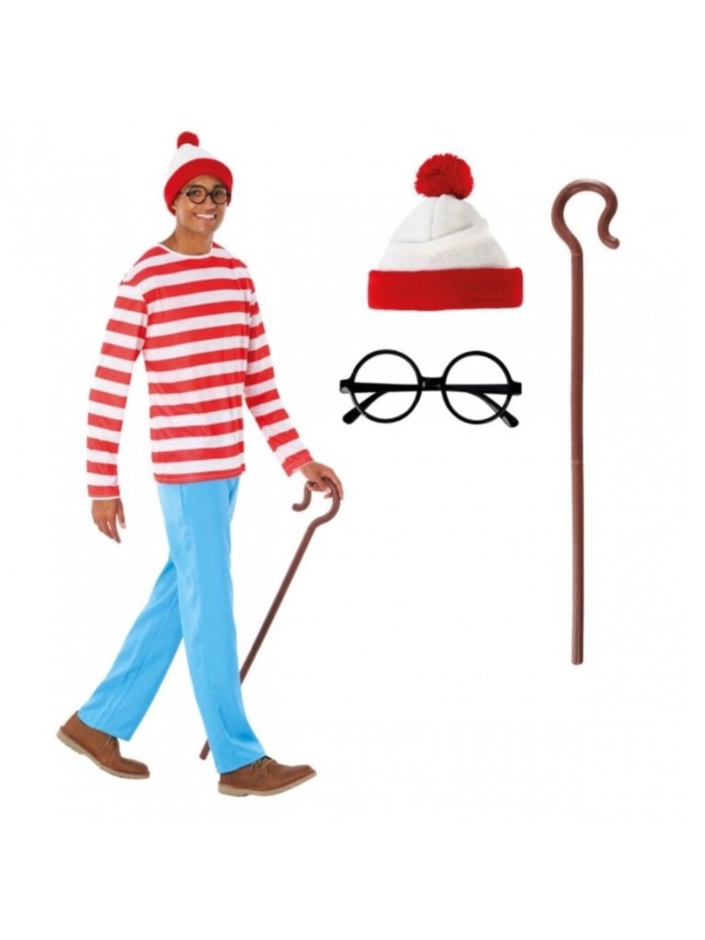 Morph Where's Waldo Cosplay Costume Men Size XL